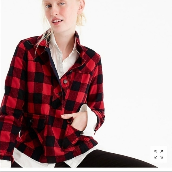 J. CREW Shirt Jacket Pullover Buffalo Plaid Black Red Women's Large L Shacket - Picture 3 of 8